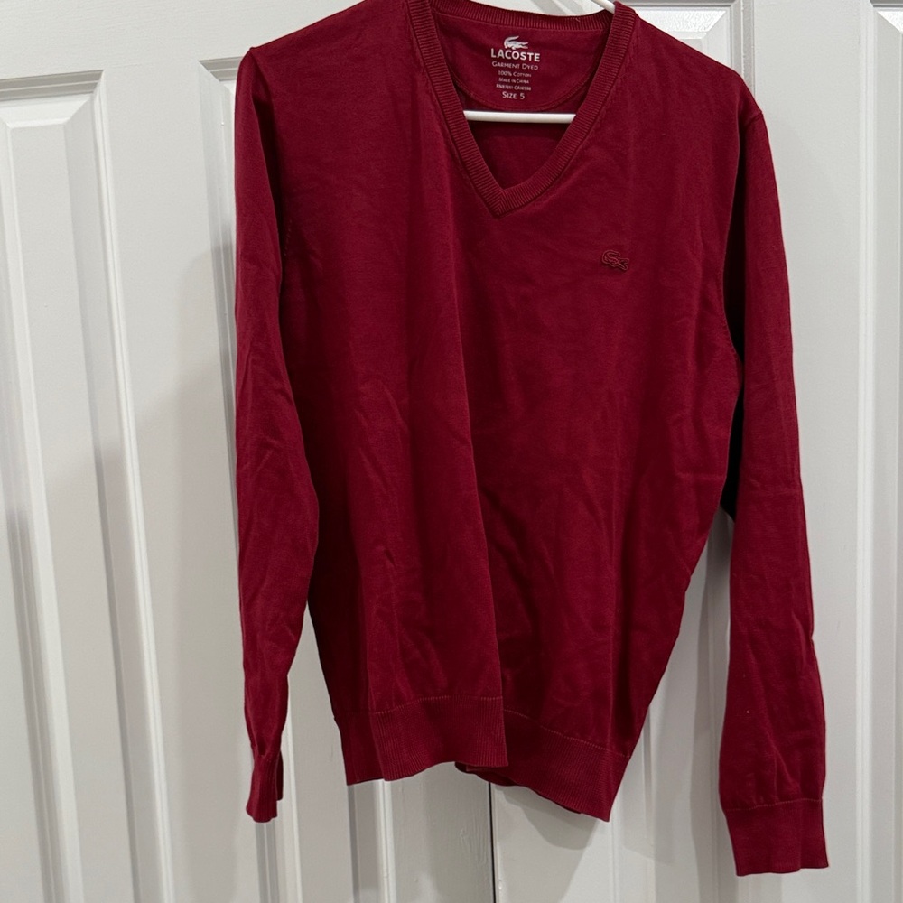 Lacoste Men's Burgundy V-Neck Sweater (Large)